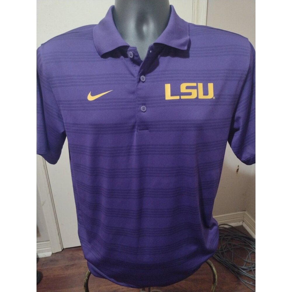 LSU Tigers Nike Dri Fit Polo Shirt Mens Small S Purple Gold Short Sleeve